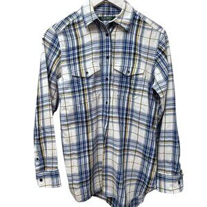 LAUREN Ralph Lauren Womens Plaid Shirt XS Blue Cotton Long Sleeve Boyfriend